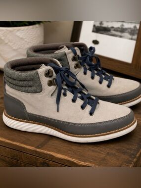 Cole Haan Women’s Waterproof Suede Mid-Top Boots Gray Navy Size 8.5 B